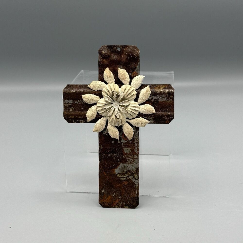 Distressed Rustic Faith Wall Cross Flower Farmcore Cottagecore Shabby Chic 6" L